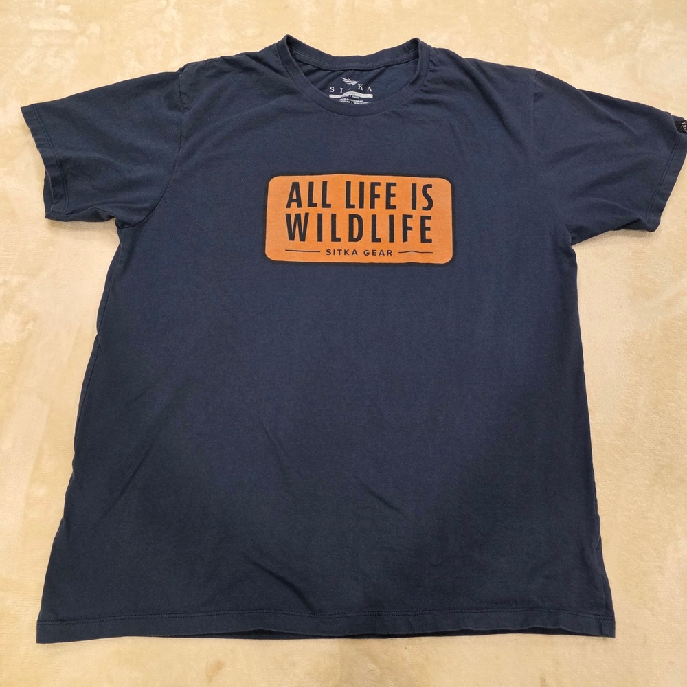Sitka Gear Graphic T-Shirt Men's L Navy Blue All Life Is Wildlife Hunting